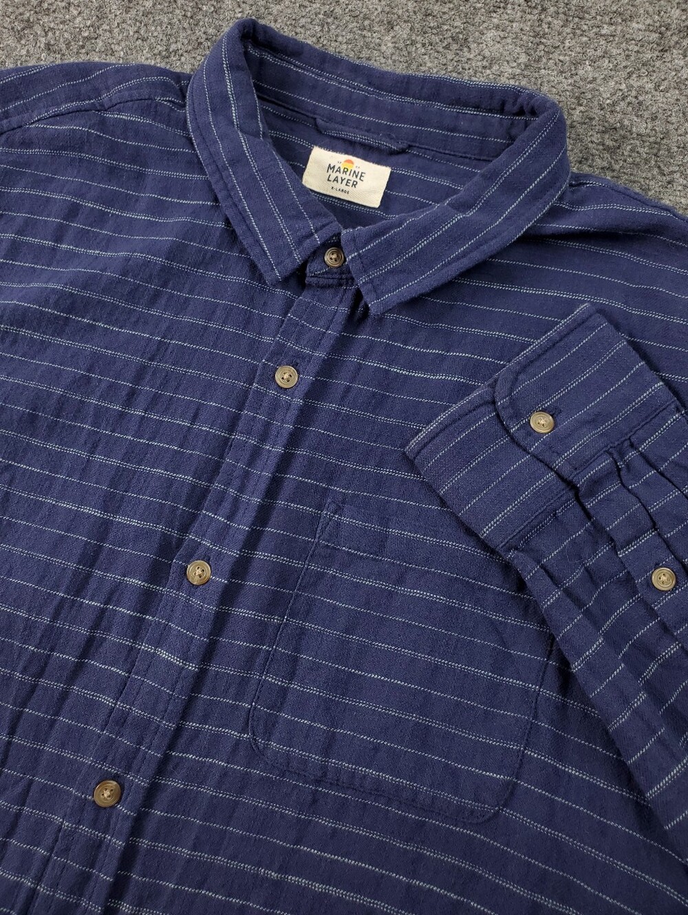 Marine Layer Flannel Shirt Button Up XL Navy Blue Striped Casual Long Sleeve